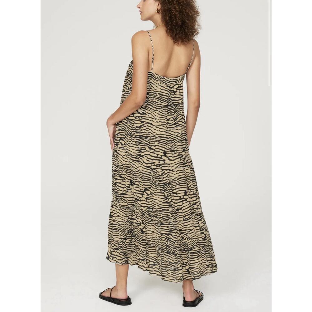 Rails Maty Dress Women XS Sand Stone Zebra Print Tiered Maxi Spaghetti Strap - Picture 2 of 15